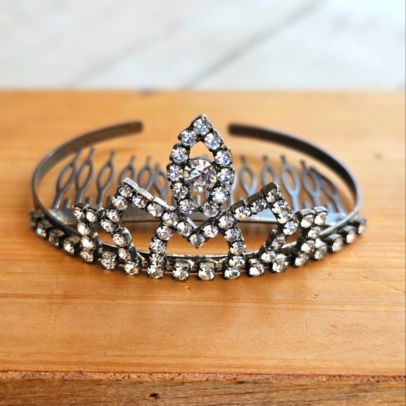 Rare Vintage 1950's Tiara Crown Silver Metal Diamond Rhinestones Hair Comb - Picture 2 of 16